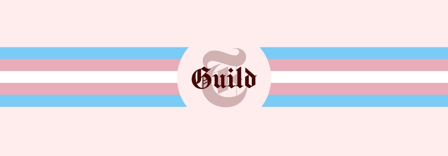 New York Times Guild logo centered on a Trans pride flag